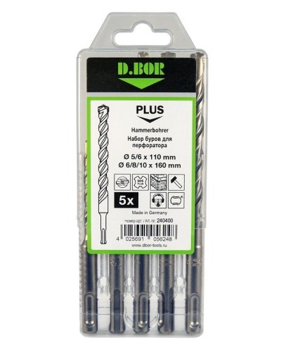 Набор буров SDS-plus V PLUS 5шт, 2-cutting (240400): Набор буров SDS-plus (5,6х110 мм; 6,8,10х160 мм) в Электростали