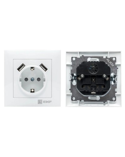 Валенсия розетка 1-местная с/з 16А (EWR16-028-10-2USB). Розетка 1-местная с/з 16А. EKF в Электростали