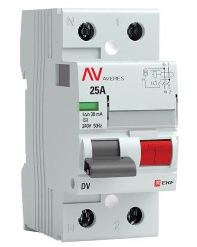 DV 2P 25А/ 30мА (AC)  AVERES (rccb-2-25-30-ac-av). Выключатели дифференциального тока (УЗО). EKF в Электростали