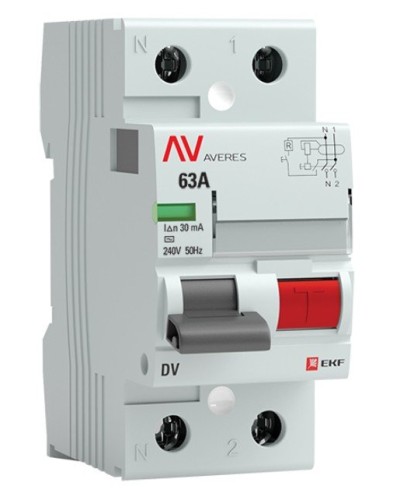 DV 2P 63А/ 30мА (AC)  AVERES (rccb-2-63-30-ac-av). Выключатели дифференциального тока (УЗО). EKF в Электростали
