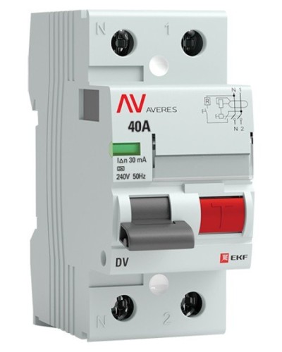 DV 2P 40А/ 30мА (A)  AVERES (rccb-2-40-30-a-av). Выключатели дифференциального тока (УЗО). EKF в Электростали