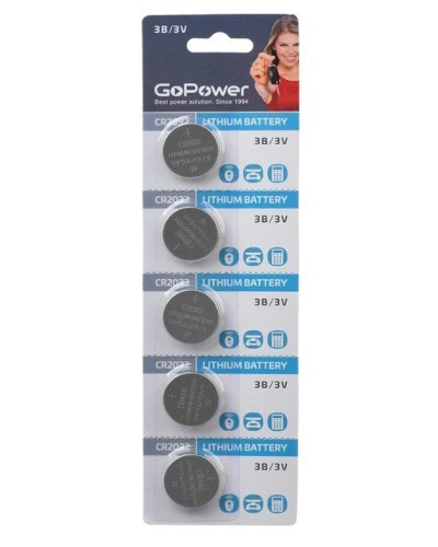 CR2032 GoPower, упак. 5 шт., БЛИСТЕР. Литиевый элемент питания. GoPower в Электростали