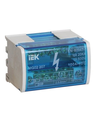 ШНК 2х7 L+PEN (YND10-2-07-100). Шина на DIN-рейку в корпусе (кросс-модуль). IEK в Электростали