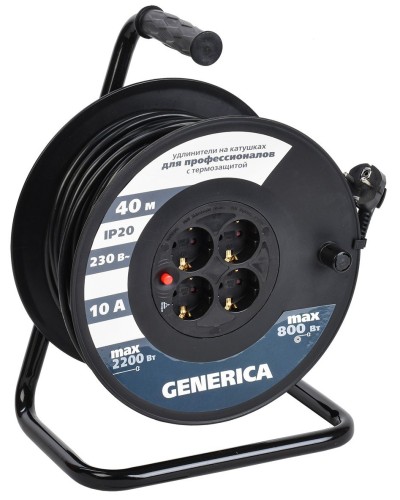 УК40 4 места 2P+PE, 40м GENERICA (WKP10-10-04-40-G). Удлинитель на катушке с термозащитой, 3х1,0кв.мм. IEK в Электростали