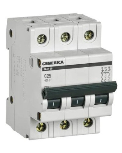 GENERICA ВА47-29 3P C 25А 4,5кА (MVA25-3-025-C). Автоматический выключатель. IEK в Электростали