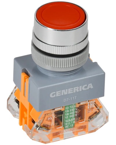 Кнопка D7-11T d=22мм красная GENERICA (BBT50-11T-3-21-K04-G). Кнопка управления с фиксацией. IEK в Электростали