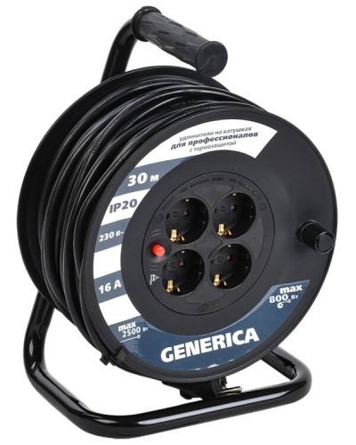 УК20 4 места 2P+PE, 20м GENERICA (WKP20-16-04-20-G). Удлинитель на катушке с термозащитой, 3х1,5кв.мм. IEK в Электростали