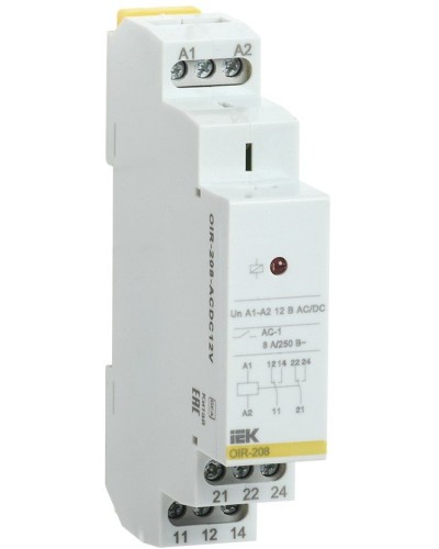 Реле промежуточное модульное OIR 2 контакта 8А 12В AC/DC (OIR-208-ACDC12V). Реле промежуточное модульное. IEK в Электростали