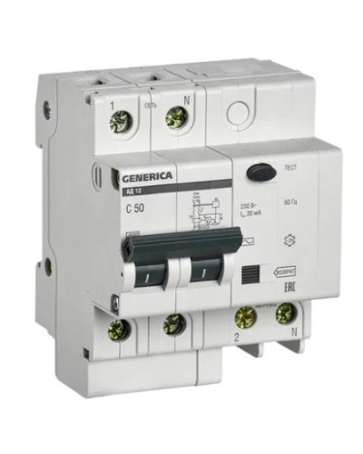 GENERICA АД12 2Р 50А 30мА (MAD15-2-050-C-030). Автоматический выключатель дифференциального тока. IEK в Электростали