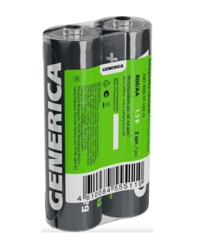 Батарейка солевая R06/AA GENERICA (2 шт) (ABT-R06-ST-L02-G). Батарейка солевая. IEK в Электростали