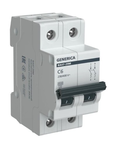GENERICA ВА47-29М 2P C 6А 4,5кА (MVA21-2-006-C-G). Автоматический выключатель. IEK в Электростали