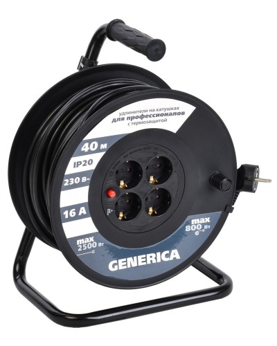 УК40 4 места 2P+PE, 40м GENERICA (WKP20-16-04-40-G). Удлинитель на катушке с термозащитой, 3х1,5кв.мм. IEK в Электростали