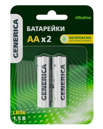 Батарейка Alkaline LR06/AA GENERICA (2 шт) (ABT-LR06-ST-L02-G). Батарейка щелочная. IEK в Электростали
