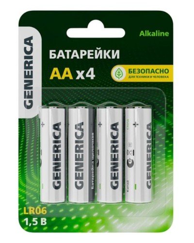 Батарейка Alkaline LR06/AA GENERICA (4 шт) (ABT-LR06-ST-L04-G). Батарейка щелочная. IEK в Электростали