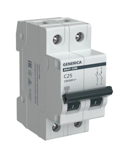 GENERICA ВА47-29М 2P C 25А 4,5кА (MVA21-2-025-C-G). Автоматический выключатель. IEK в Электростали