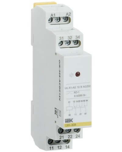 Реле промежуточное модульное OIR 3 контакта 8А 12В AC/DC (OIR-308-ACDC12V). Реле промежуточное модульное. IEK в Электростали