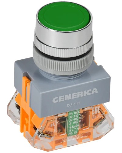 Кнопка D7-11T d=22мм зеленая GENERICA (BBT50-11T-3-21-K06-G). Кнопка управления с фиксацией. IEK в Электростали