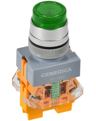Кнопка D7-11DNZS d=22мм зеленая GENERICA (BBT50-11DNZS-3-11-K06-G). Кнопка управления с подсветкой и фиксацией. IEK в Электростали