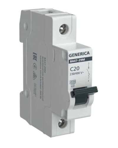 GENERICA ВА47-29М 1P C 20А 4,5кА (MVA21-1-020-C-G). Автоматический выключатель. IEK в Электростали