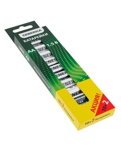 Батарейка Alkaline LR06/AA GENERICA (12 шт) ПРОМО (ABT-LR06-ST-B12-G). Батарейка щелочная. IEK в Электростали