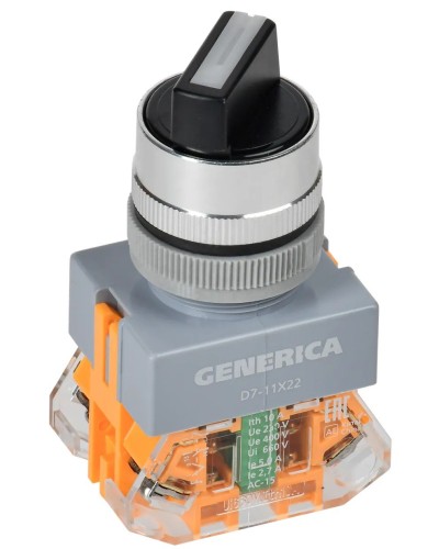 Переключатель D7-11X22 на 2 положения черный GENERICA (BSW50-11X22-3-22-2-K02-G). Переключатель с самовозвратом. IEK в Электростали