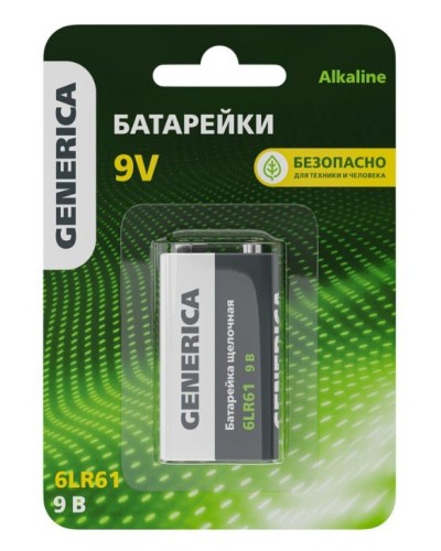 Батарейка Alkaline 6LR61 9V GENERICA (ABT-6LR619V-ST-L02-G). Батарейка щелочная. IEK в Электростали