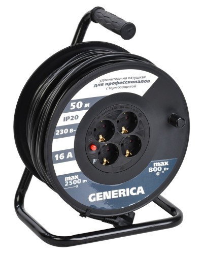 УК50 4 места 2P+PE, 50м GENERICA (WKP20-16-04-50-G). Удлинитель на катушке с термозащитой, 3х1,5кв.мм. IEK в Электростали