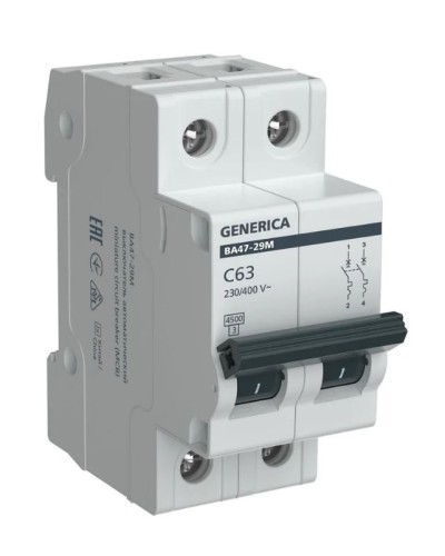 GENERICA ВА47-29М 2P C 63А 4,5кА (MVA21-2-063-C-G). Автоматический выключатель. IEK в Электростали