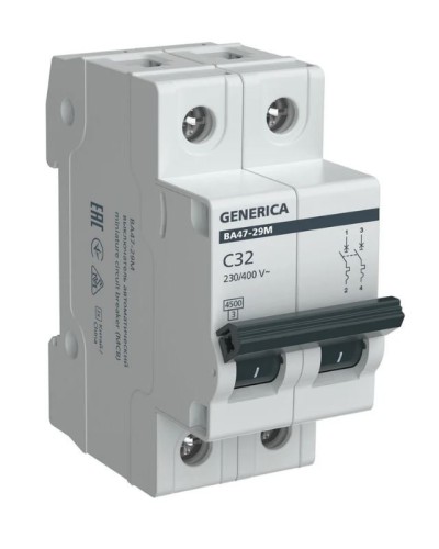 GENERICA ВА47-29М 2P C 32А 4,5кА (MVA21-2-032-C-G). Автоматический выключатель. IEK в Электростали