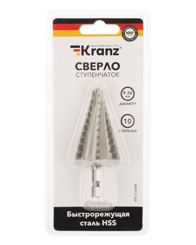 Сверло по металлу ступенчатое 9,0-36,0 мм 110 mm 62 HRC Kranz (KR-12-6604): Сверло по металлу шлифованное в Электростали