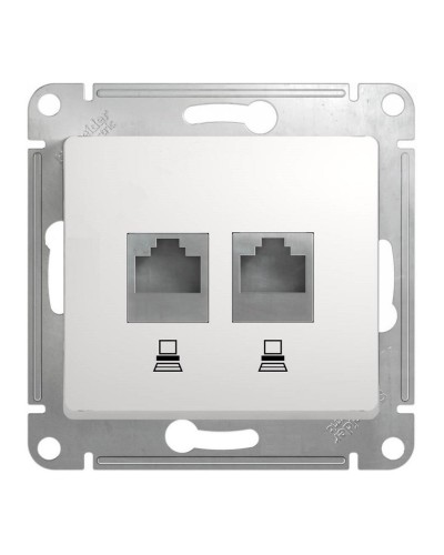 Glossa розетка RJ45+RJ45 2-местная, кат. 5Е, скрытой установки, механизм, белый (GSL000185KK). Розетка компьютерная. Systeme Electric в Электростали