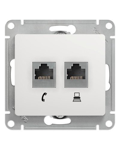 Glossa розетка RJ11+RJ45, 2-местная, кат. 5Е, скрытой установки, механизм, белый (GSL000185). Розетка компьютерная + телефонная. Systeme Electric в Электростали