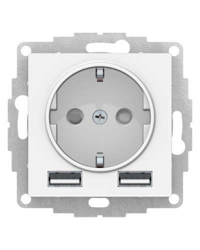 AtlasDesign розетка 1-местная с 2 USB A+A, скрытой установки, механизм, белый (ATN000130). Розетка с USB. Systeme Electric в Электростали
