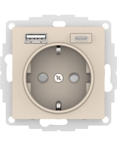 AtlasDesign розетка 1-местная с 2 USB A+C, скрытой установки, механизм, бежевый (ATN000232). Розетка с USB. Systeme Electric в Электростали