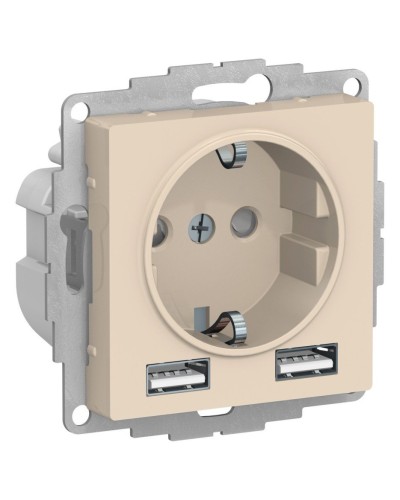 AtlasDesign розетка 1-местная с 2 USB A+A, скрытой установки, механизм, бежевый (ATN000230). Розетка с USB. Systeme Electric в Электростали