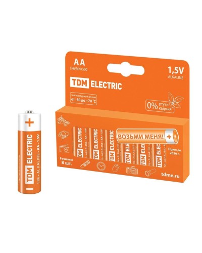 LR6 AA Alkaline 1,5V PAK-8 TDM (SQ1702-0009). Элемент питания. TDM ЕLECTRIC в Электростали