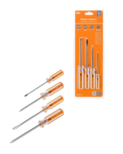 Набор отверток 4шт.: SL3x75, SL5х100, PH1х75, PH2х100, блистер, CS Гранит TDM (SQ1013-0101). Набор отверток. TDM ЕLECTRIC в Электростали