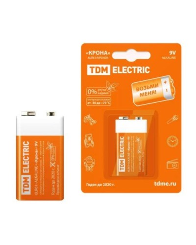 6LR61 Крона 9V BP-1 TDM (SQ1702-0013). Элемент питания. TDM ЕLECTRIC в Электростали