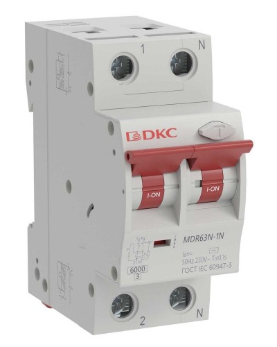 YON max MDR, 1P+N, 30mA, 6A, 6kA, А (MDR63N-1N2C6-A). Автоматический выключатель дифференциального тока. ДКС в Электростали