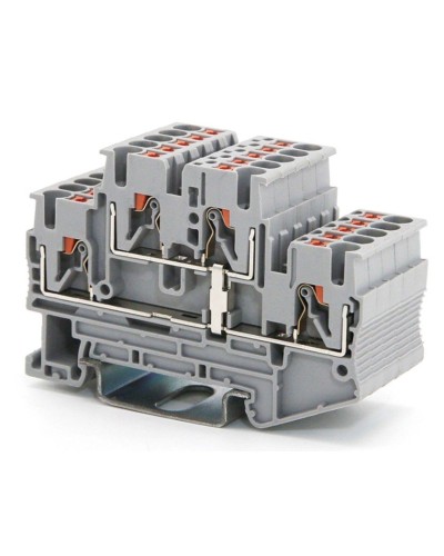 Клемма двухуровневая, зажим push-in, 2.5 кв.мм, серая (VPRTT-2.5-PV-GY). Клемма проходная, 4 точки подключения, уровни соединены перемычкой. ДКС в Электростали