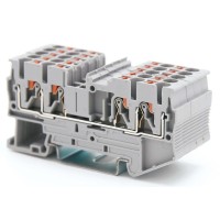 Клемма проходная, зажим push-in, 4 точки подключения, 2.5 кв.мм, серая (VPR-2.5-QUATTRO-GY). Клемма проходная, 4 точки подключения. ДКС