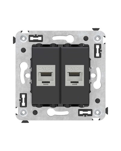 Розетка RJ-45 в стену, кат.6E, Avanti, двойная, черная матовая (4412764). Розетка компьютерная. ДКС в Электростали