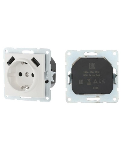Розетка с з/к + 2xUSB разъема, 2А, белый LK60 (868004-1). Розетка. Экопласт в Электростали